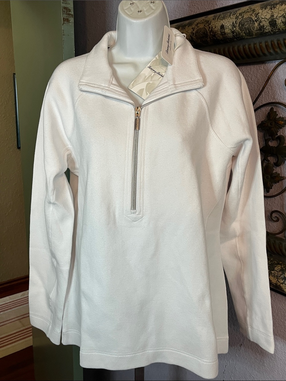 Tommy Bahama NWT  Aruba White Textured  Half Zip Sz L